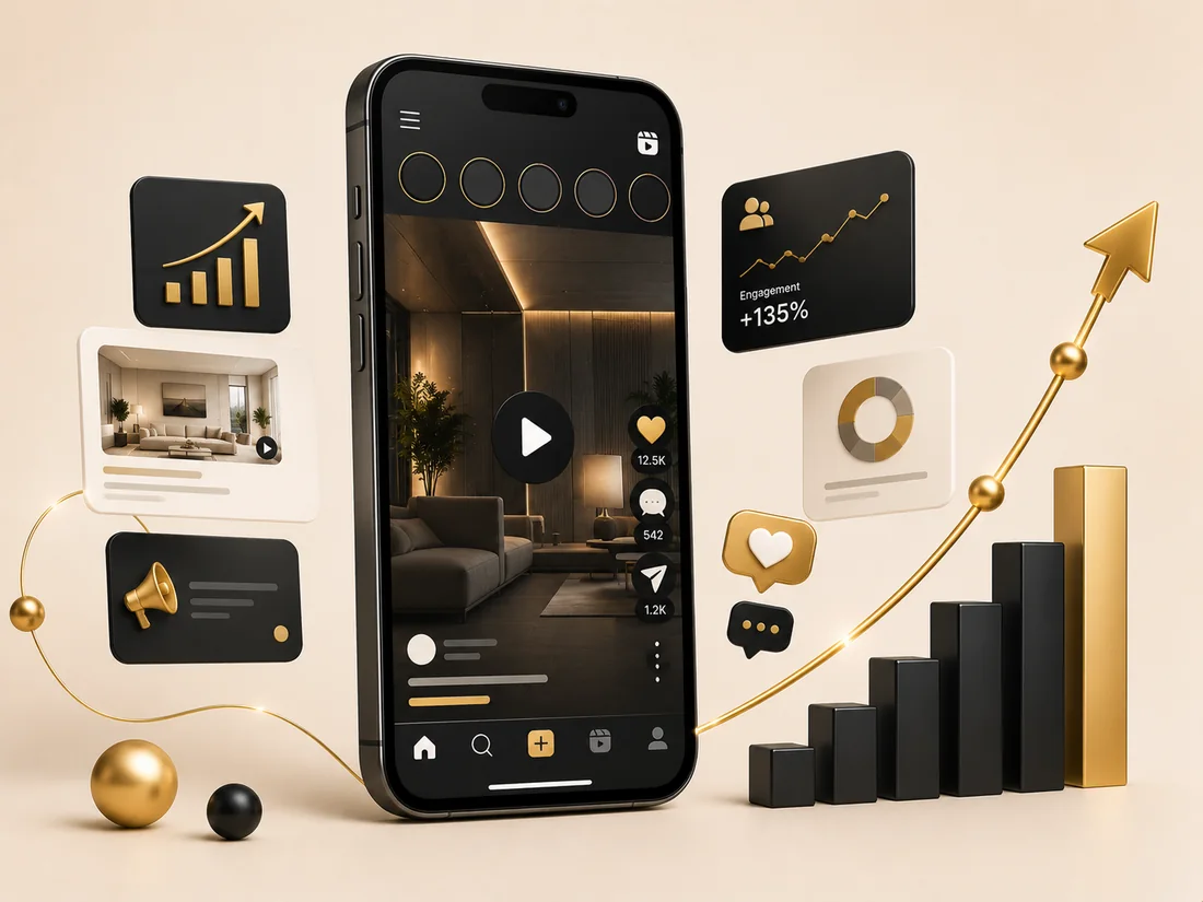 Social media marketing — cinematic reels and engagement on a phone feed