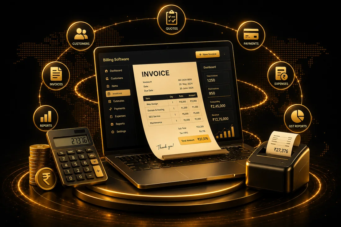 Billing Software dashboard — GST-ready invoicing, inventory and daily reports