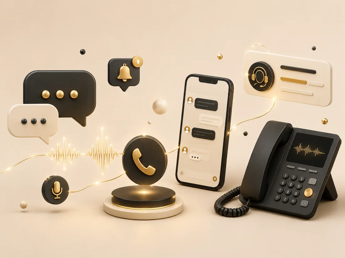 Direct outreach cluster — phones showing WhatsApp, SMS and call campaigns